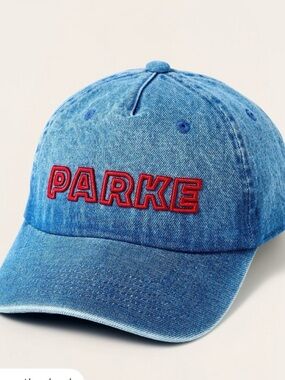 Parke Denim Baseball Cap in Blue with Red Embroidery